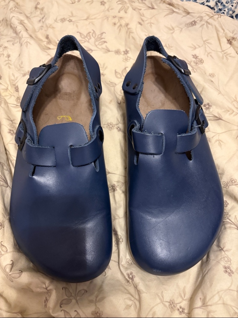 Birkenstock Blue Leather Clogs Mules